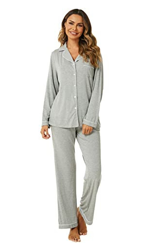 Aamikast Pyjama-Set für Damen, langärmeliges Oberteil mit Knöpfen, Nachtwäsche, Schlafanzug, weicher Hausanzug, Schneeflocke Grau, M | Amazon (DE)