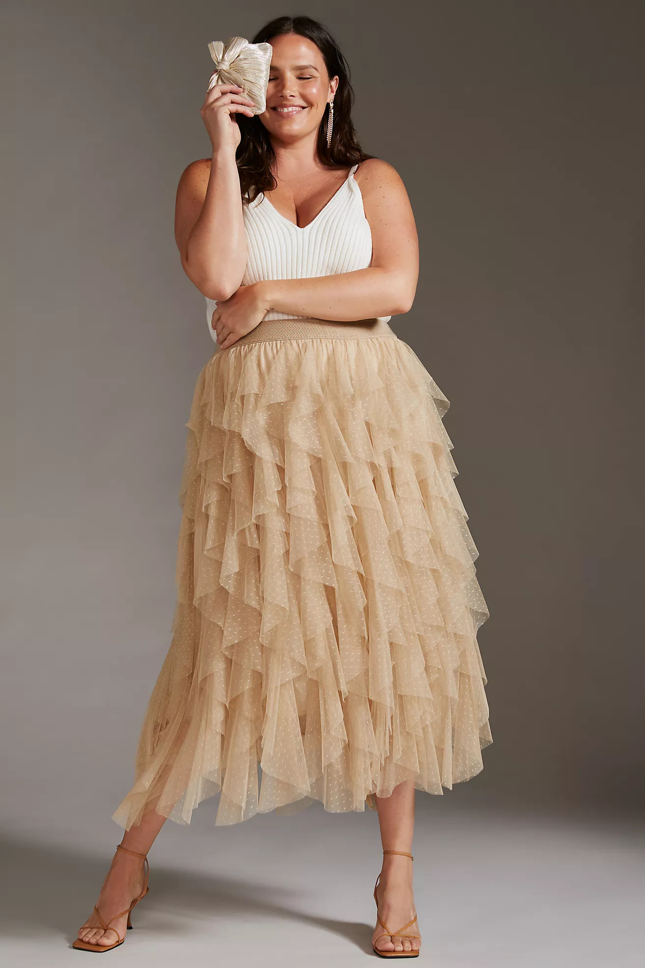 The Chéri Ruffled Tulle Midi Skirt | Anthropologie (US)