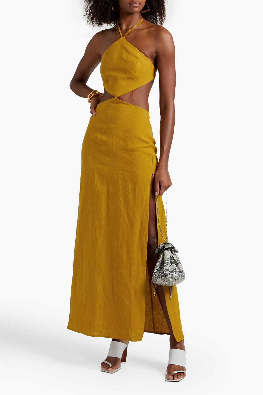 Mustard Marietta cutout linen halterneck maxi dress | RONNY KOBO | THE OUTNET | The Outnet (US and CA)