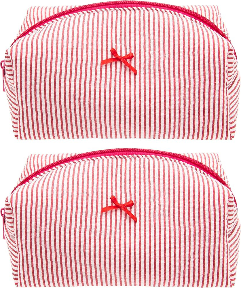 PAZIMIIK 2PCS Cozy Makeup Bag Small Aesthetic Travel Zipper Cosmetic Pouch for Women Make Up Beau... | Amazon (US)