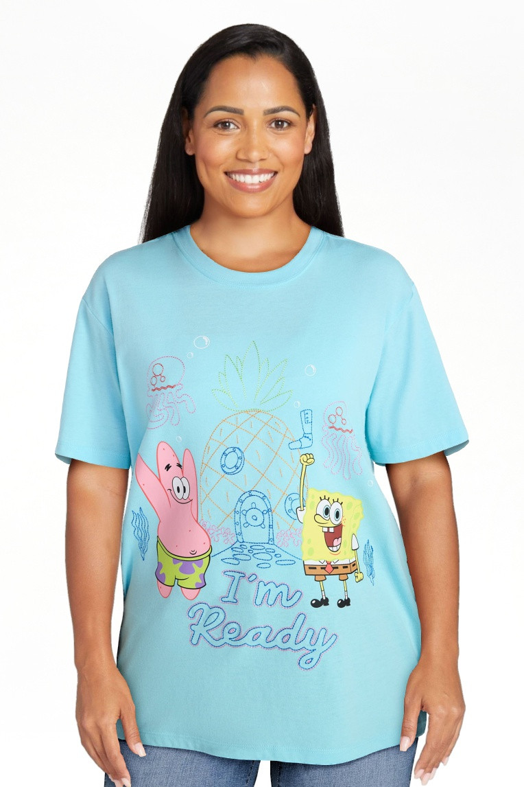 SpongeBob SquarePants Women's Embroidered Graphic Tee with Short Sleeves, Sizes XXS-XXL | Walmart (US)