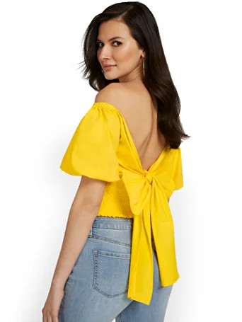 bow-back cut-out poplin crop top | New York & Company