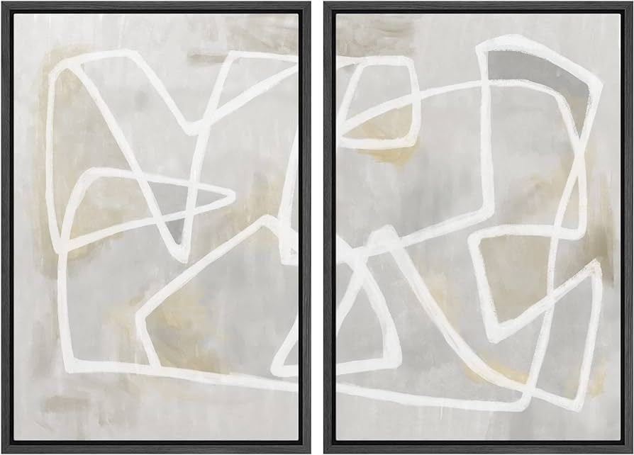Framed Canvas Print Wall Art Set Mid-Century Modern Pastel Gray Line Art Abstract Geometric Illus... | Amazon (US)