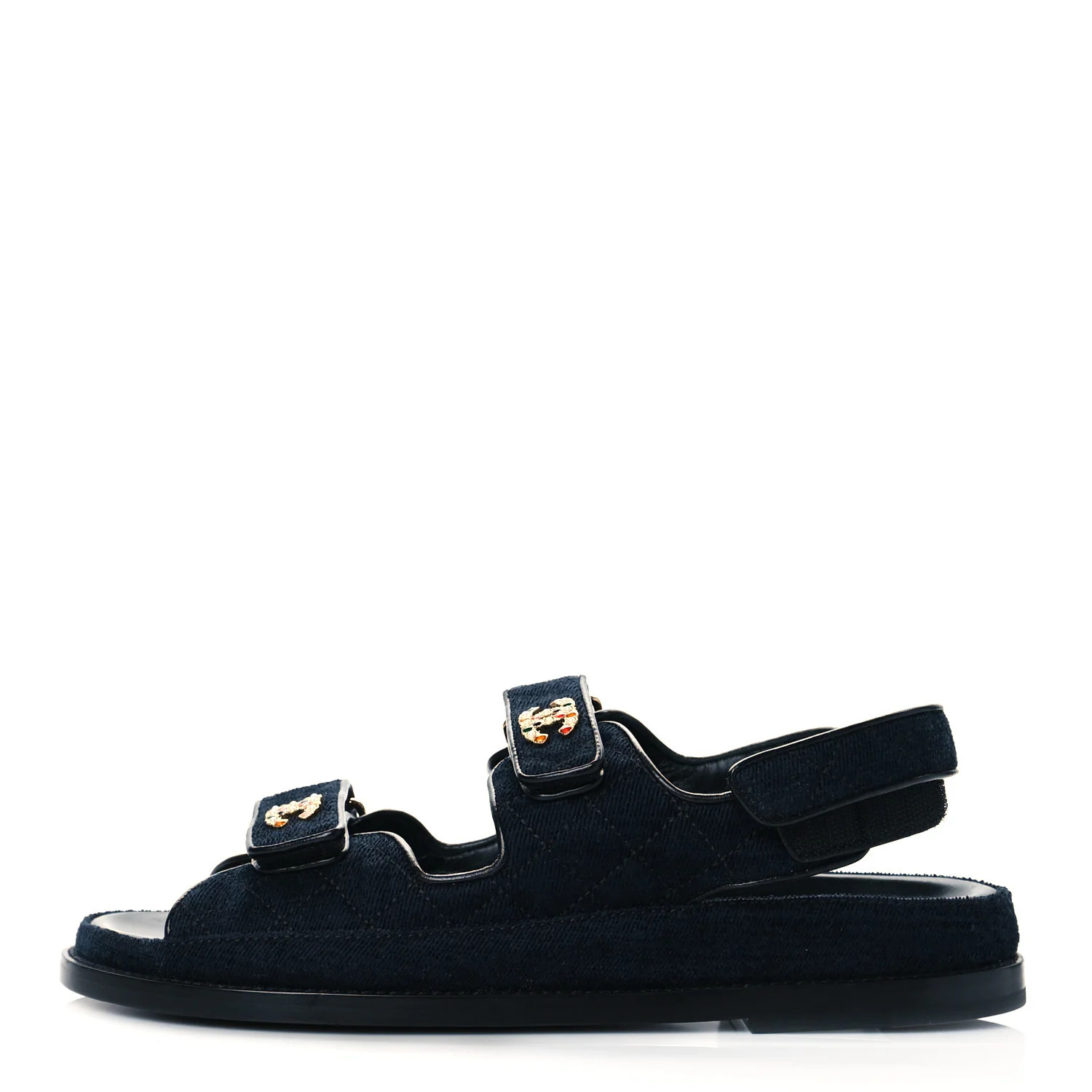 CHANEL Velvet Velcro Dad Sandals 40 Navy Blue | FASHIONPHILE (US)