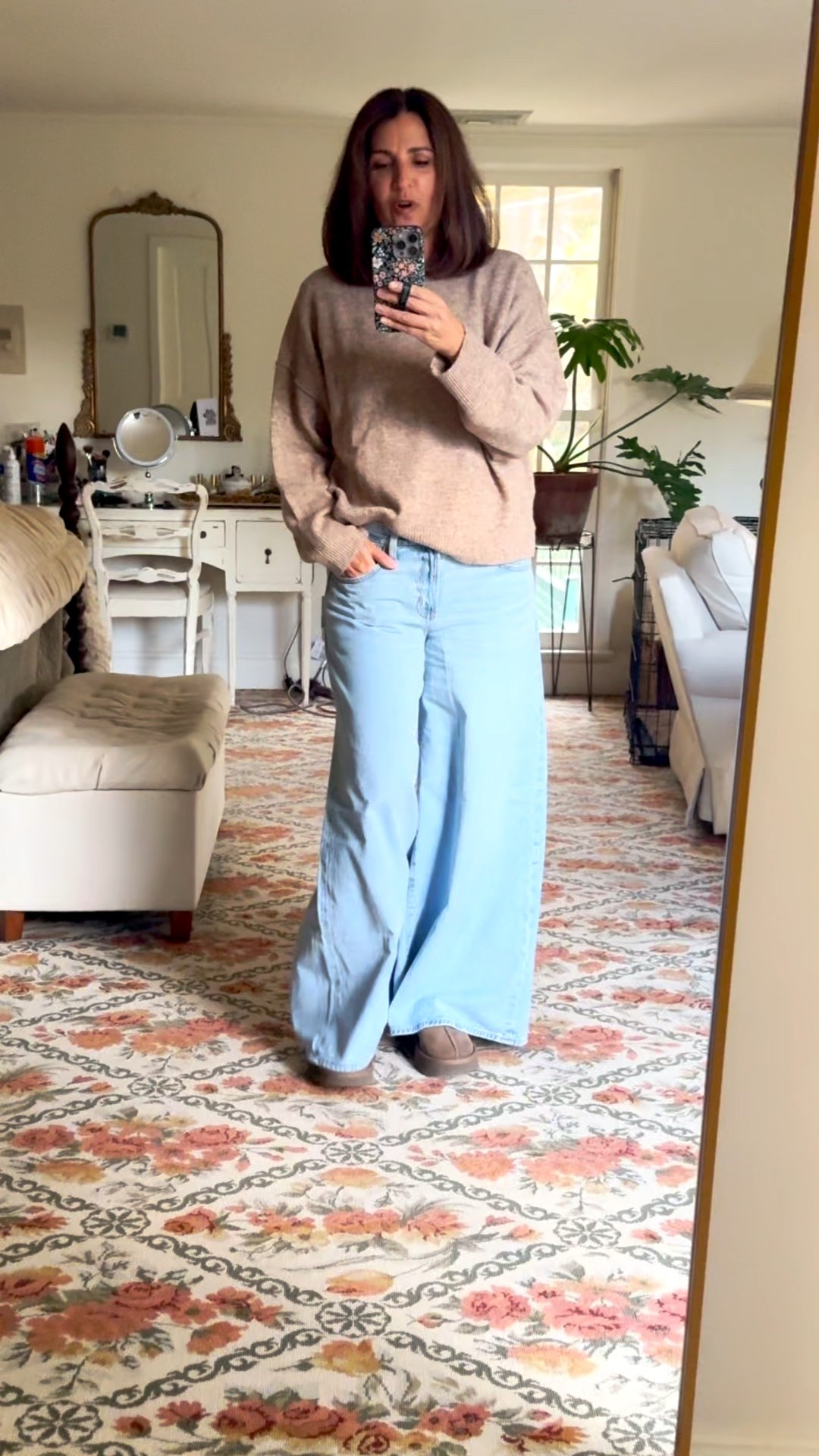 Casual and cozy fall outfit from American Eagle! 

Wide leg jeans, sweater, clogs, 

5’7”
142 lbs
Size 8 (could probably squeeze into a 6 with these!)
Medium top - has a roomy fit 
Clogs - true to sizee

#LTKFindsUnder50 #LTKSeasonal #LTKOver40