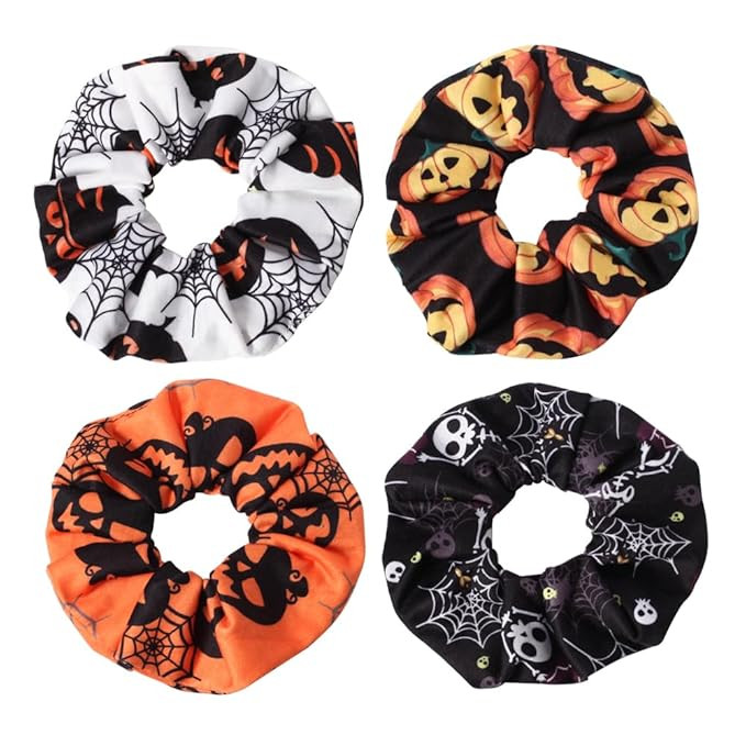 4pcs Halloween Hair Ties Elastics Hair Scrunchies Pumpkin Ghost Skeleton Spider Web Bats Hair Acc... | Amazon (US)