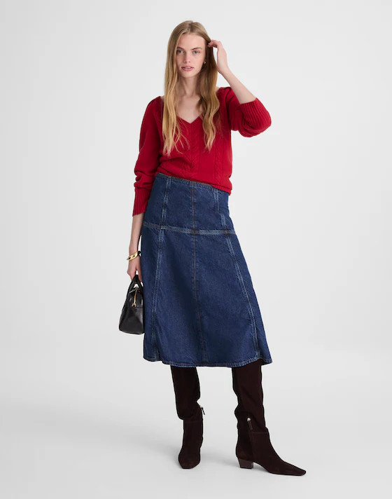 Denim Drop-Waist Midi Skirt in McKinney Wash | Madewell