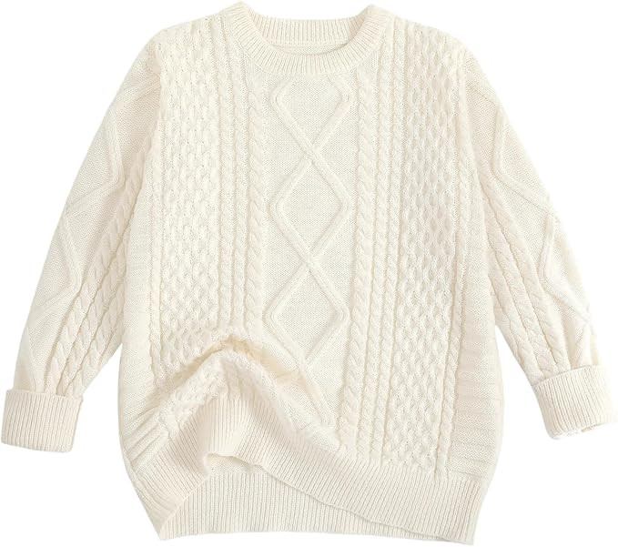 Pleneal Women Sweater Vintage Pullover Cable Knit Sweater Unisex Woven Crewneck Knitted Tops | Amazon (US)