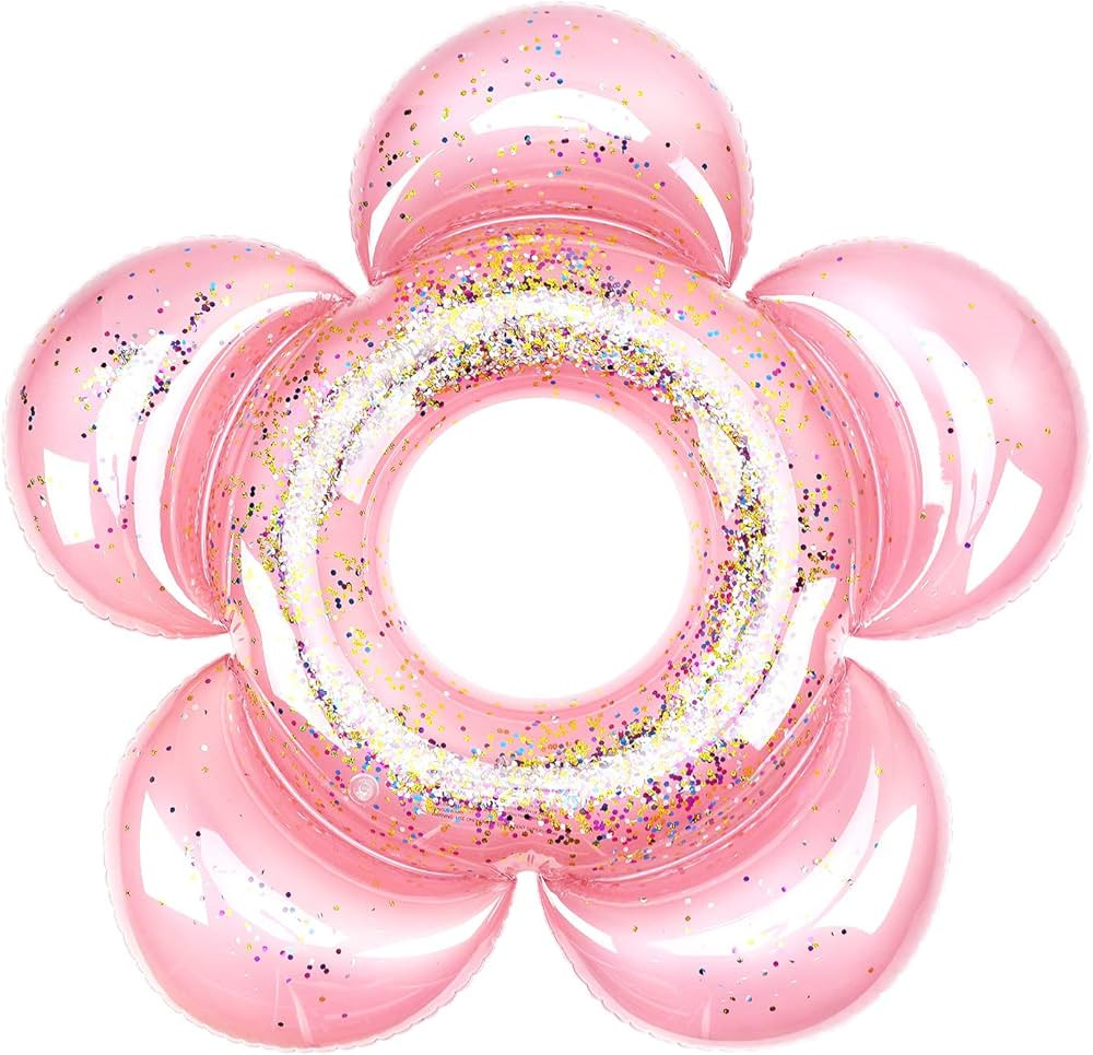 HeySplash Inflatable Swim Rings with Glitter, Flower Shaped Summer Swimming Pool Float Loungers T... | Amazon (US)