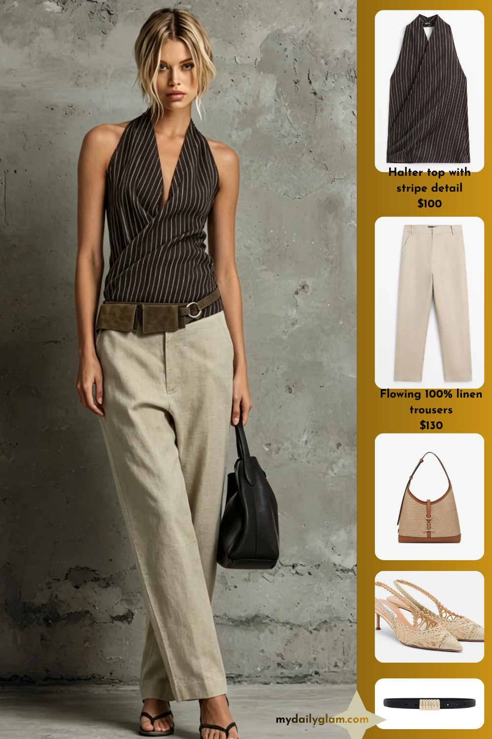 French Chic Mediterranean Vacation Co-Ord Chocolate Pinstripe Wrap Halter Linen Top & Textured Light Grey Cropped Linen Taper Vacation Trousers


#FrenchGirlStyle #VacationChic #EarthToneContrastSet 

 #LTKootd #LTKOver40 #LTKWorkwear