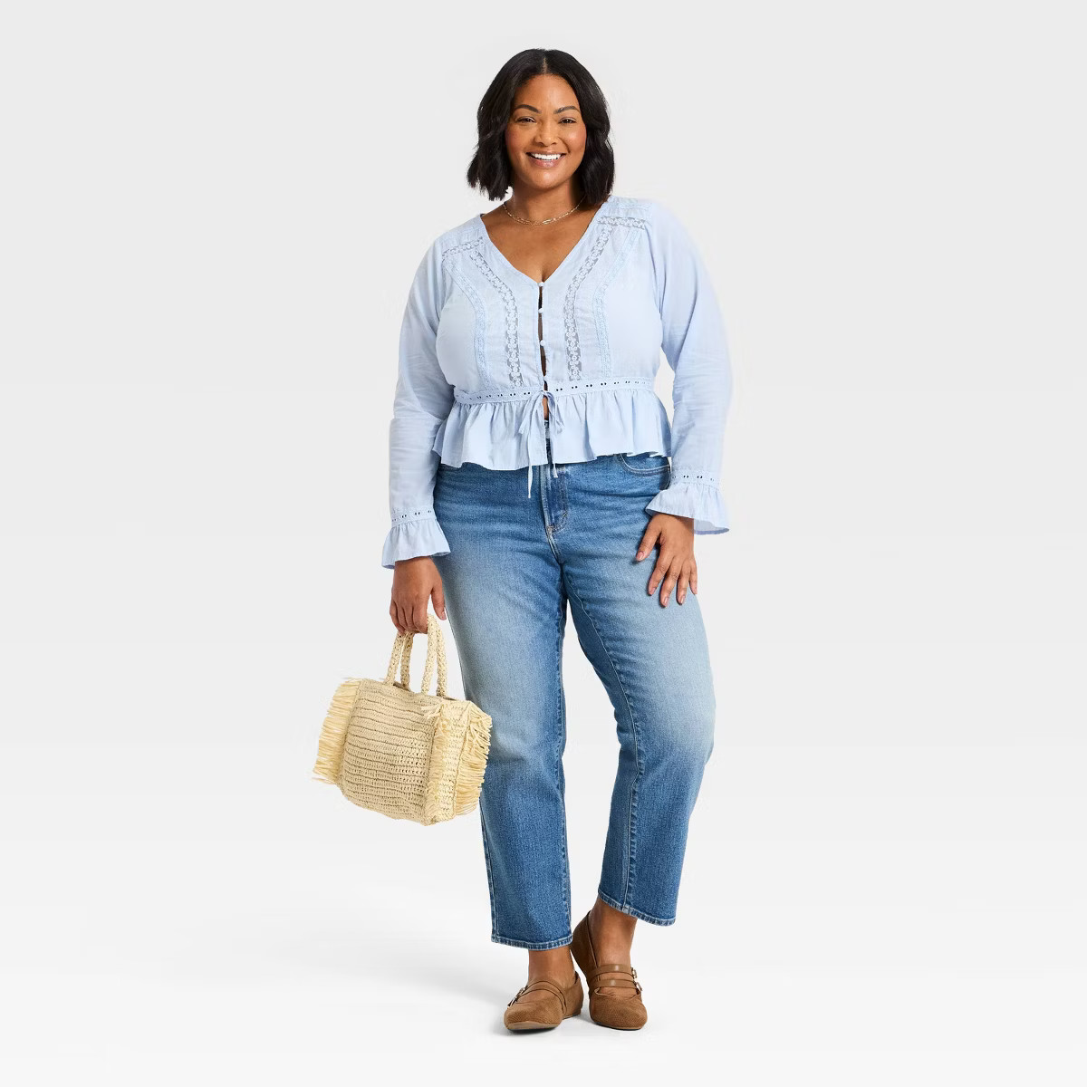 Women's Ruffle Long Sleeve Lace Trim Blouse - Universal Thread™ | Target