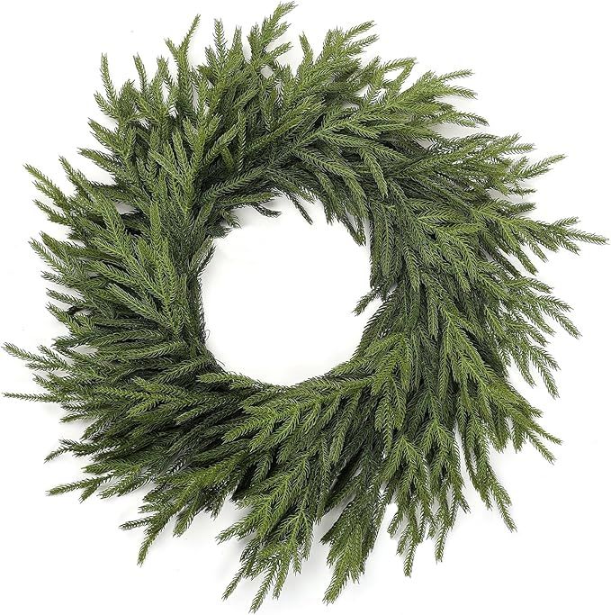 24" Real Touch Norfolk Pine Wreath for Front Door Artificial Christmas Wreath Green Faux Pine Wre... | Amazon (US)