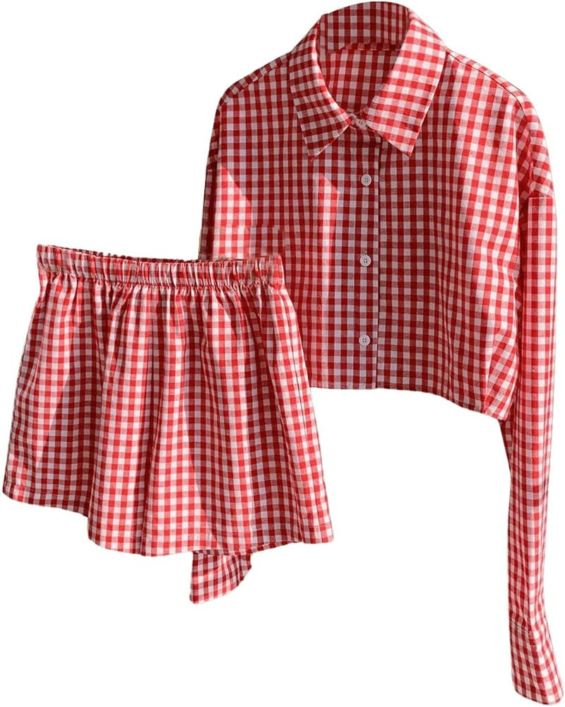 MakeMeChic Women's 2 Piece Outfit Striped Long Sleeve Crop Collared Button Down Shirt and Shorts ... | Amazon (US)