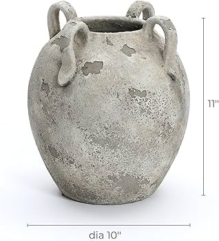 LuxenHome Rustic Ceramic Vase,11'' Gray and White Round Vase,Terracotta Large Flower Vases with H... | Amazon (US)