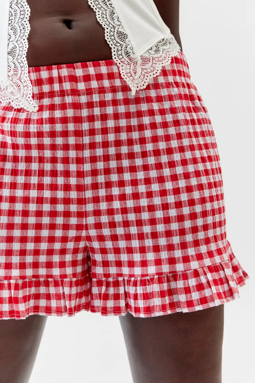 Urban Renewal Remnants Gingham Ruffle Pull-On Short | Urban Outfitters (US and RoW)
