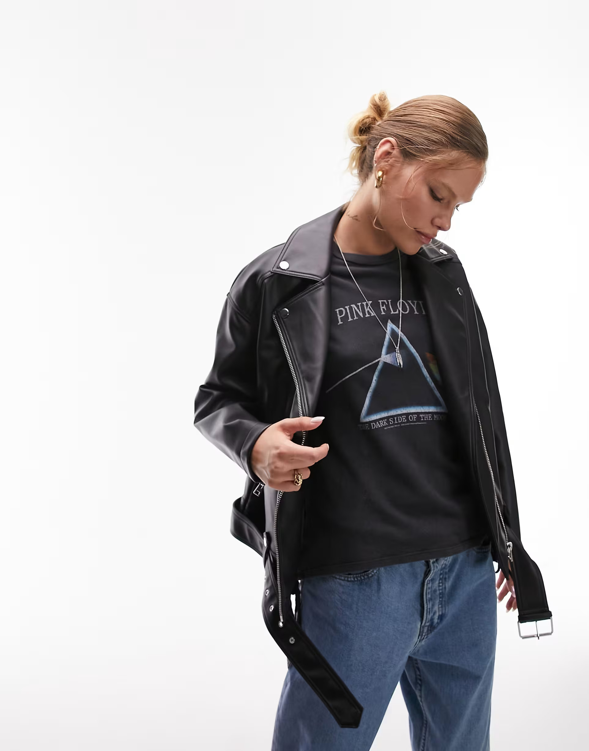 Topshop faux leather oversized biker jacket in black | ASOS (Global)