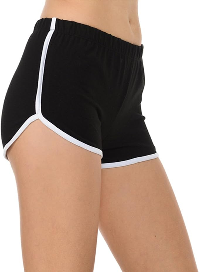 7Wins Women's Cotton Elastic Waist White Outline Active Lounge Shorts | Amazon (US)