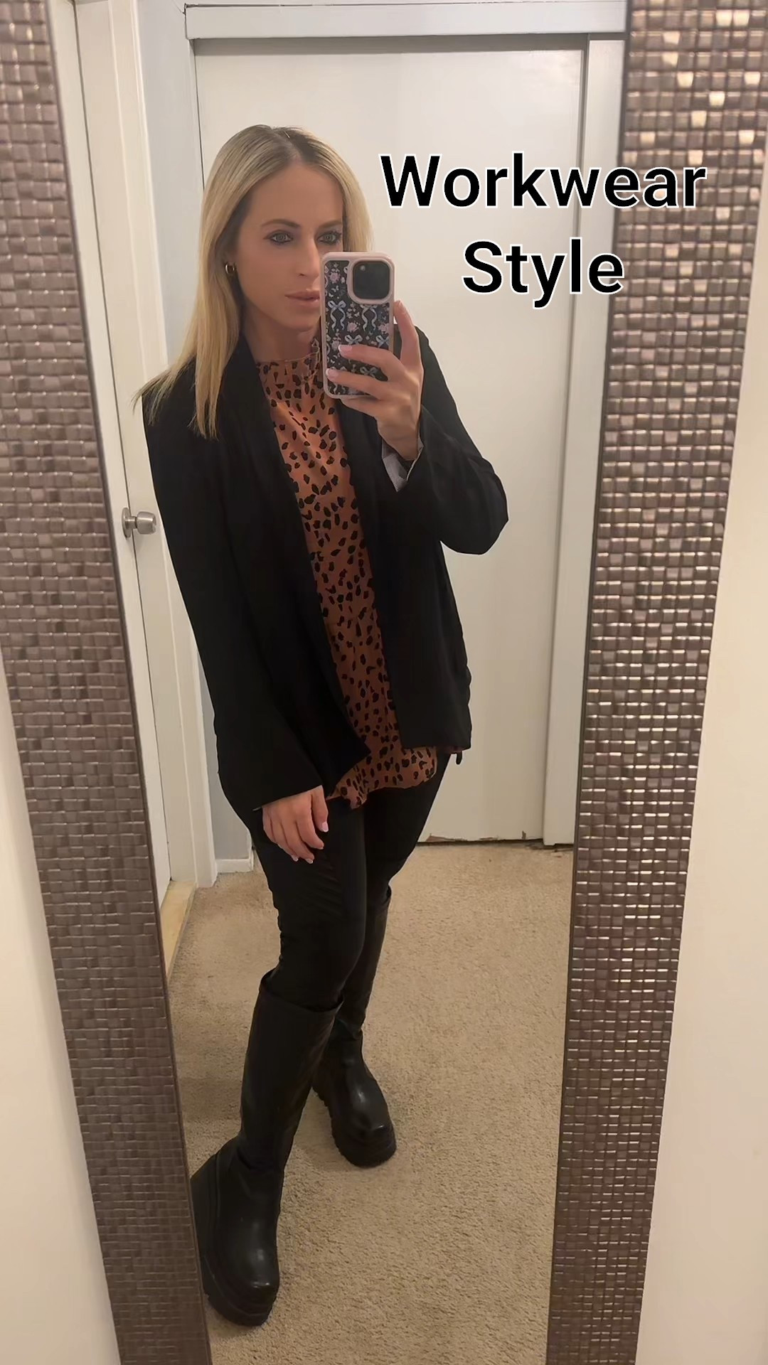 Business casual. Office outfit. Teacher outfit. Neutral outfit. Blazer outfit. Boots outfit. Animal print. Leggings outfit 

#LTKWatchNow #LTKFindsUnder50 #LTKWorkwear