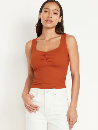 Cinched Rib-Knit Crop Tank Top | Old Navy (US)