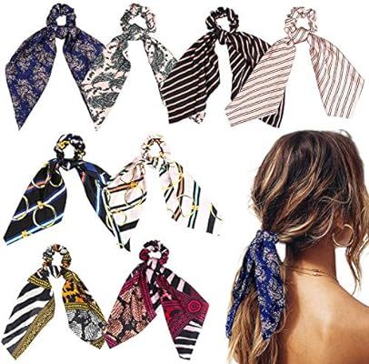 WATINC 8Pcs Silk Satin Hair Scrunchies, Scarf Hair Ties with Flower Pattern, Stripe Printed Hair ... | Amazon (CA)