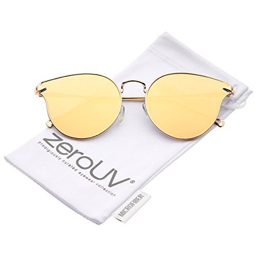 zeroUV - Women's Metal Frame Arrow Temples Colored Mirror Flat Lens Cat Eye Sunglasses 58mm (Rose Go | Amazon (US)