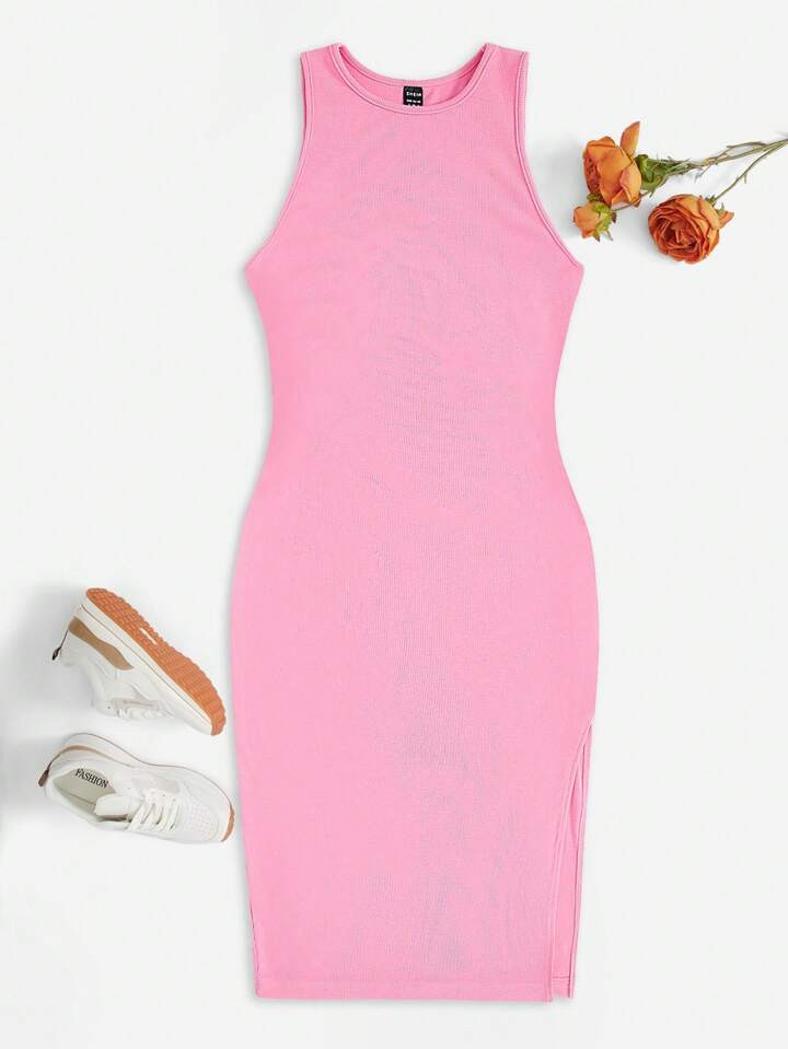SHEIN EZwear Solid Split Thigh Tank Dress | SHEIN
