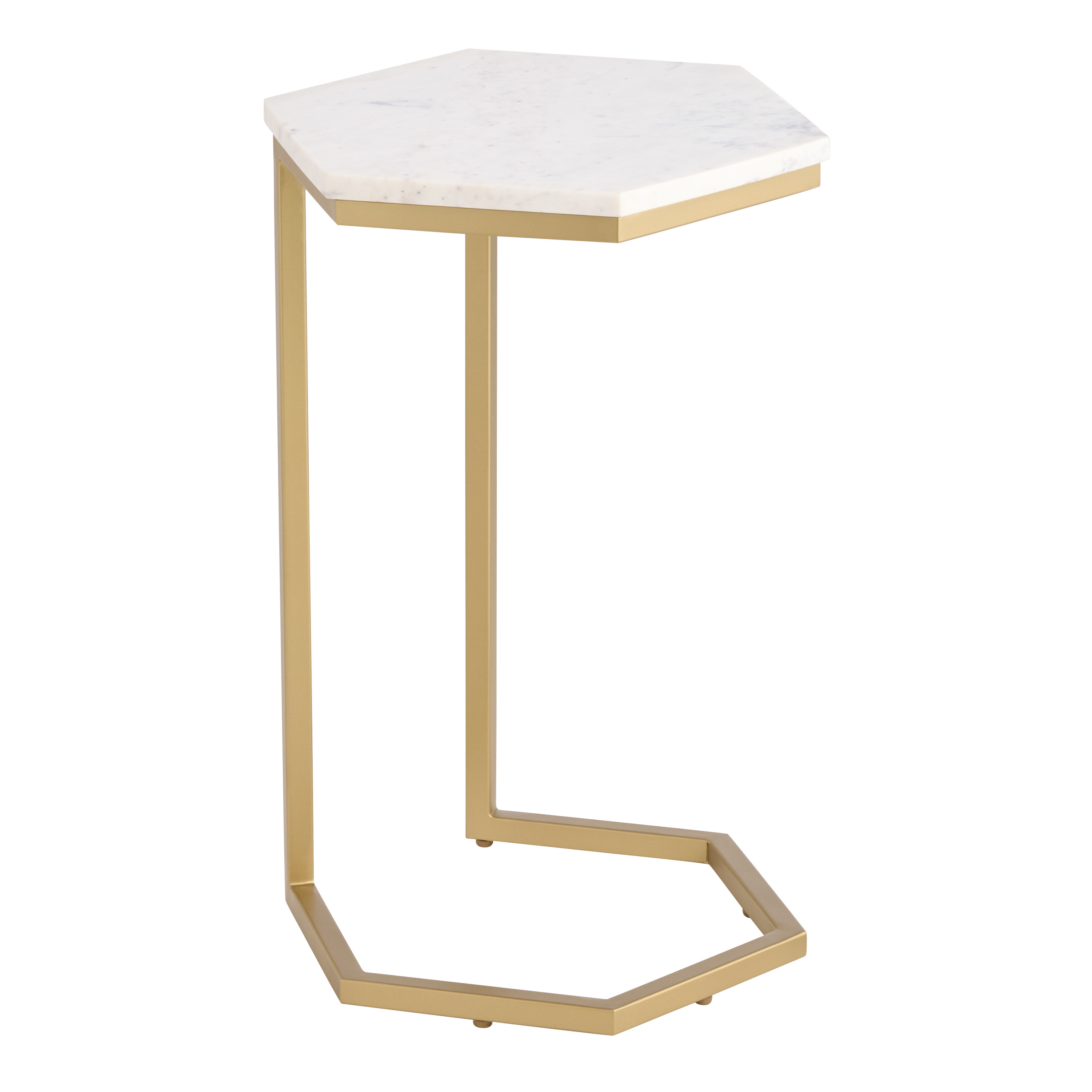 Auburn White Marble and Gold Metal Hexagon Side Table | World Market
