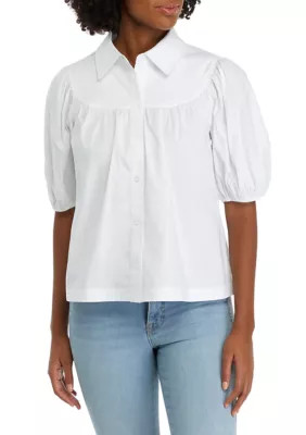 Crown & Ivy™ Women's Button Front Puff Sleeve Top | Belk