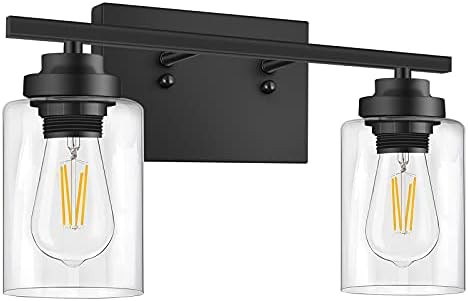JHLBYL Bathroom Light Fixtures, 2 Light Matte Black Vanity Light with Clear Glass Shade, Vintage ... | Amazon (US)