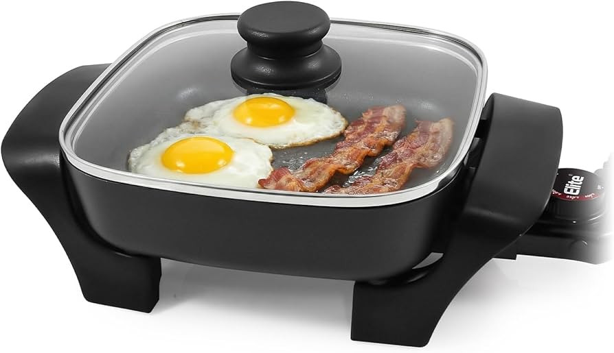 Elite Gourmet EG808 Electric Skillet 8"x8" Non-Stick Coating, Tempered Glass Lid, Removable Therm... | Amazon (US)