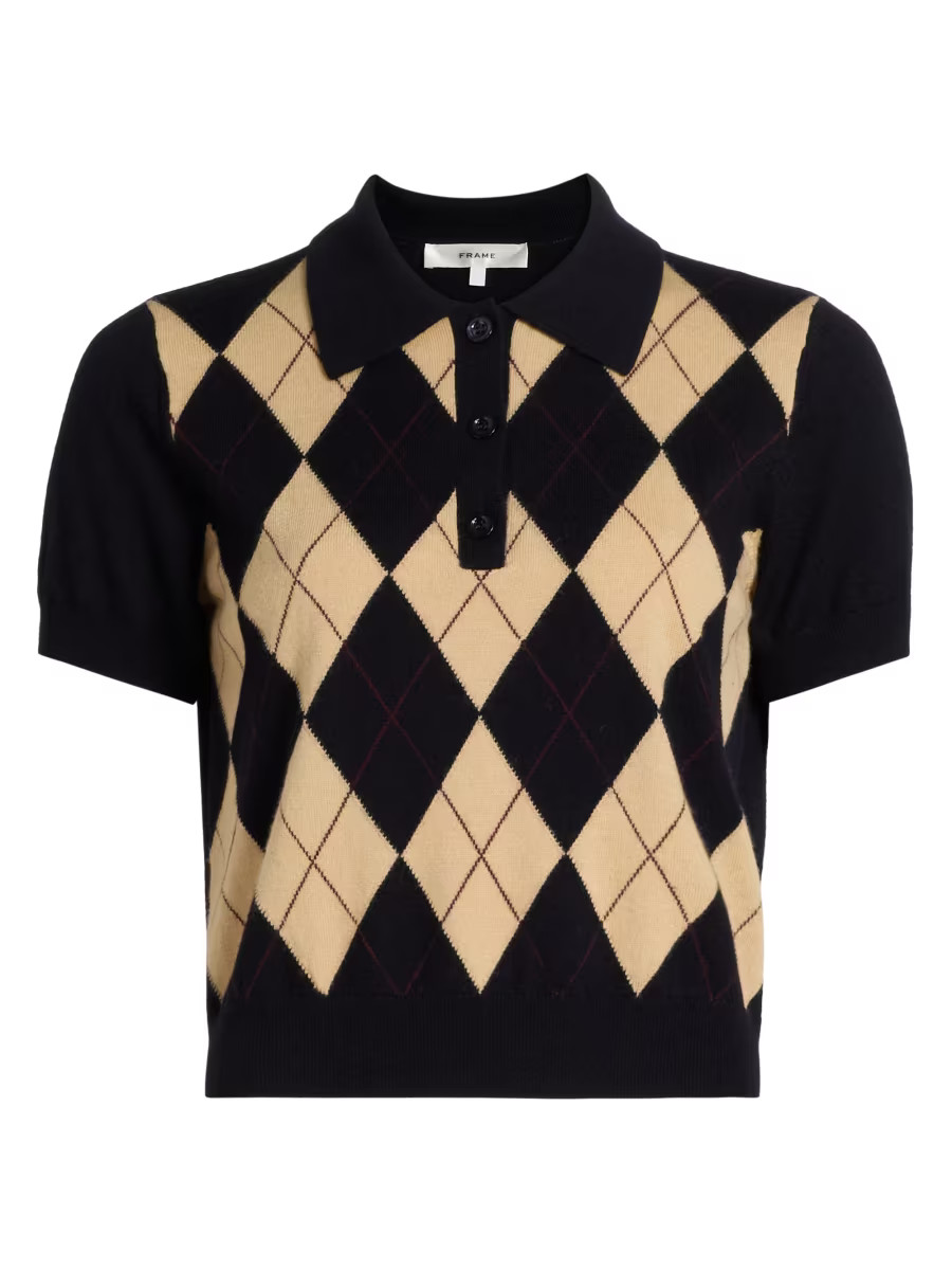 Frame The Argyle Wool Polo Sweater | Saks Fifth Avenue | Saks Fifth Avenue