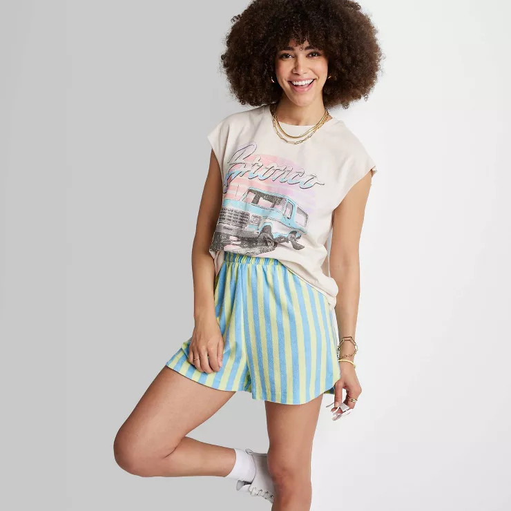 Women's Ascot + Hart Terry Striped Graphic Pull-On Shorts | Target