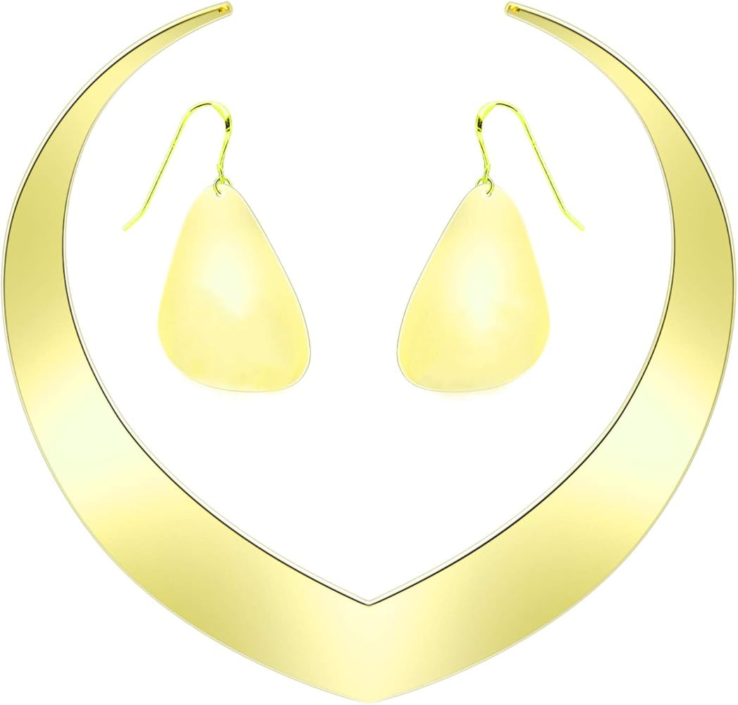Halloween Costume Princess Gold Necklace and Earrings Collar Bib Simple Statement Necklace Jewelr... | Amazon (US)