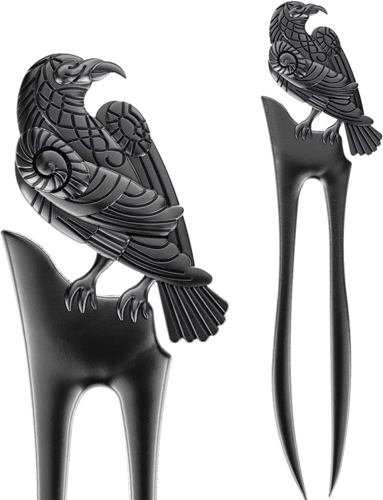 2pcs U Shape Raven Hair Prong Styling Pins Black Wicca Witch Hair Sticks Slide Renaissance Festiv... | Amazon (US)