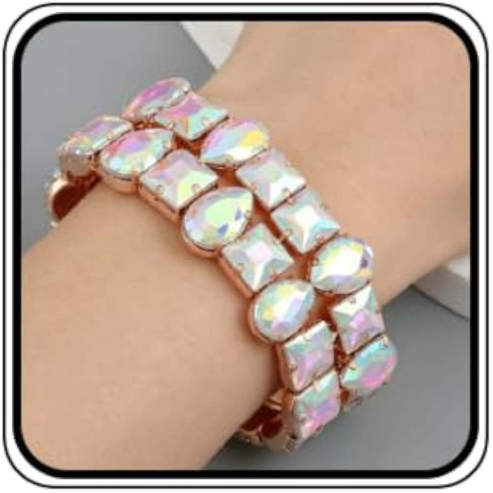 Punk Layered Colorful Square Drop Crystal Stretchable Bracelet Hip Hop Bracelet Full Diamonds Han... | Amazon (US)