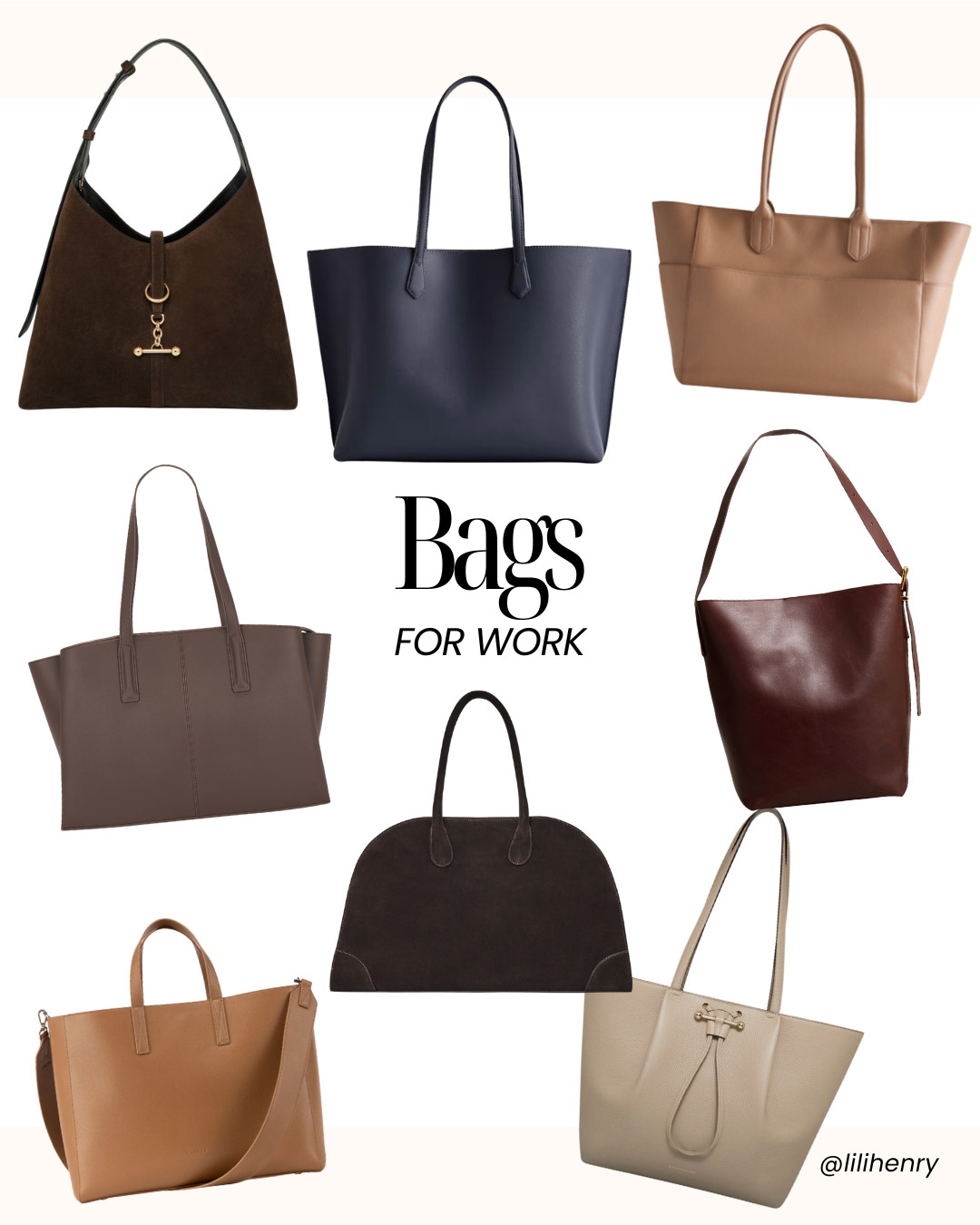 I’m sure you already have a work bag or even two, but maybe you’re looking for something new or more practical. I’ve made a selection of bags that are comfortable, durable, and made for the working woman. When you buy any work bag take the following into consideration.

Structure: A structured bag conveys authority and professionalism in more traditional industries such as law and finance. If you work in a more relaxed environment, experiment with a softer shape that is very in fashion. 

Material: Opt for high-quality leather, durable nylon, or sustainable alternatives that age well. 

Functionality: Multiple compartments, laptop space, and a balanced weight distribution are essential for everyday use. My recommendation is to purchase a bag organizer, so you can quickly shift all of your things from one work bag to the other based on your outfit. 

 #LTKStyleTip #LTKWorkwear #LTKItBag