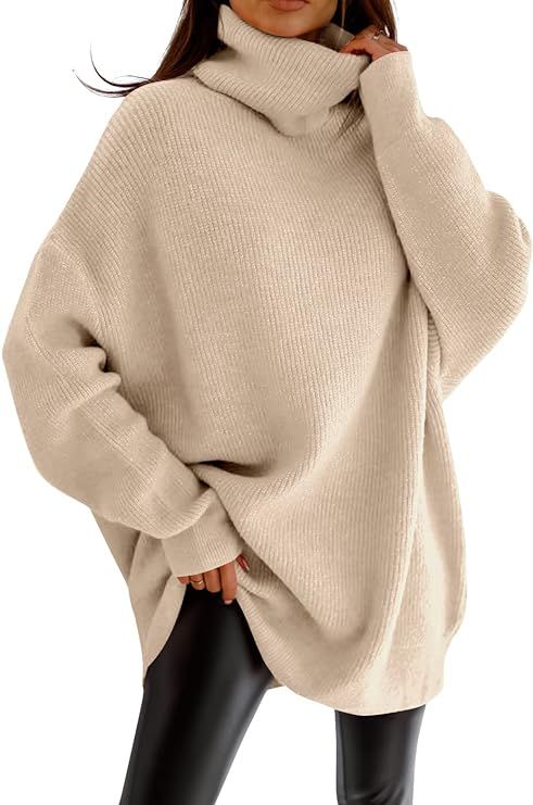 imesrun Womens Turtleneck Oversized Sweater Batwing Chunky Pullover Sweater Casual Fall Knit Jump... | Amazon (US)