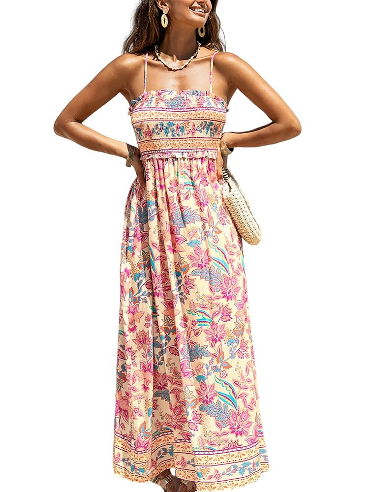 CUPSHE Women's Maxi Dress Ditsy Floral Smocked Summer Sundress Sleeveless Ruffled Spaghetti Strap... | Amazon (US)