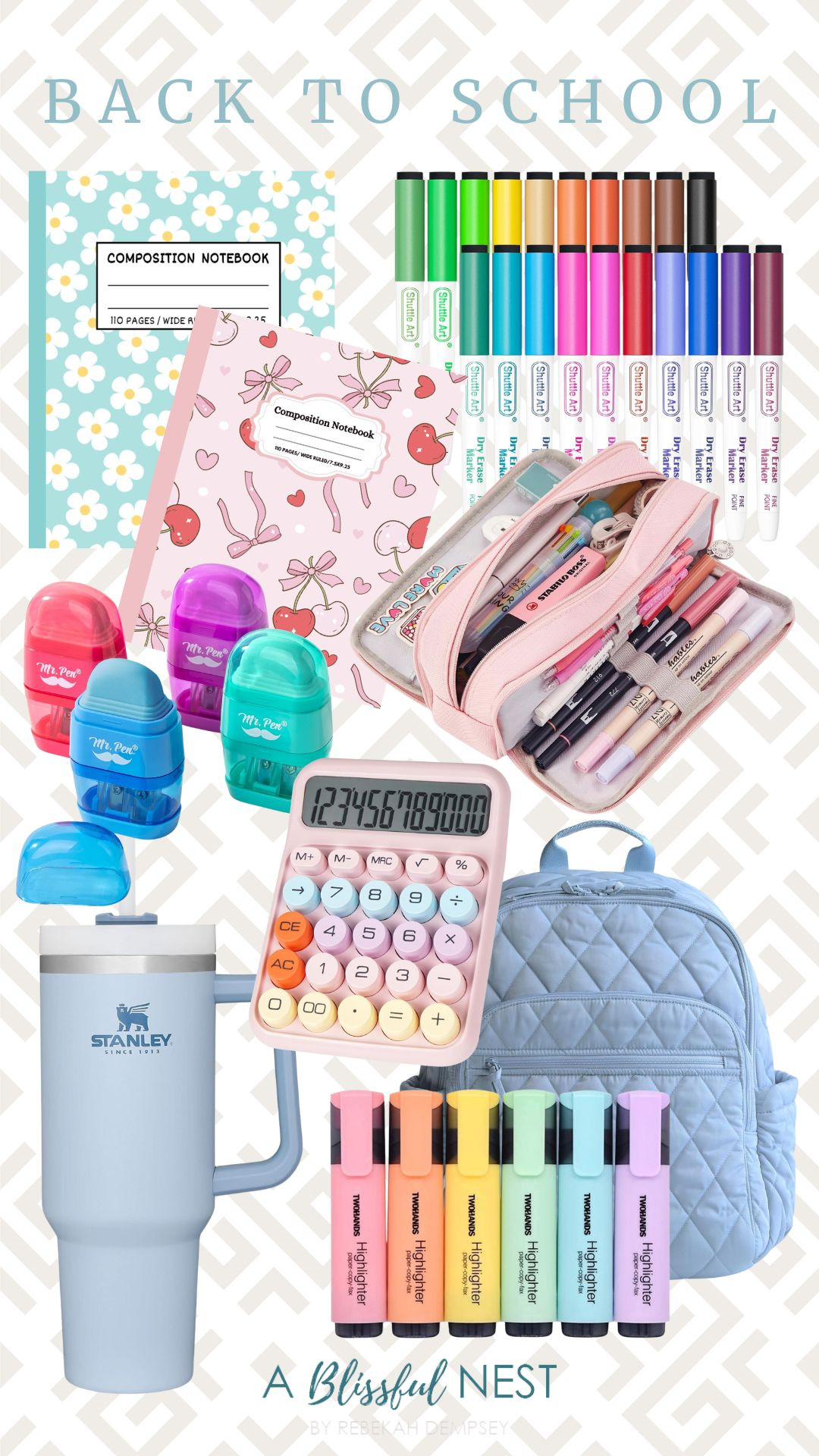 Get ready for the new school year with these must have back to school finds. Shop the collection.

Stanley tumbler, floral composition notebooks, pink composition notebook, highlighter, pink pencil case, Vera Bradley backpack, mechanical calculator, whiteboard markers, pencil sharpener & eraser. 

 #LTKKids