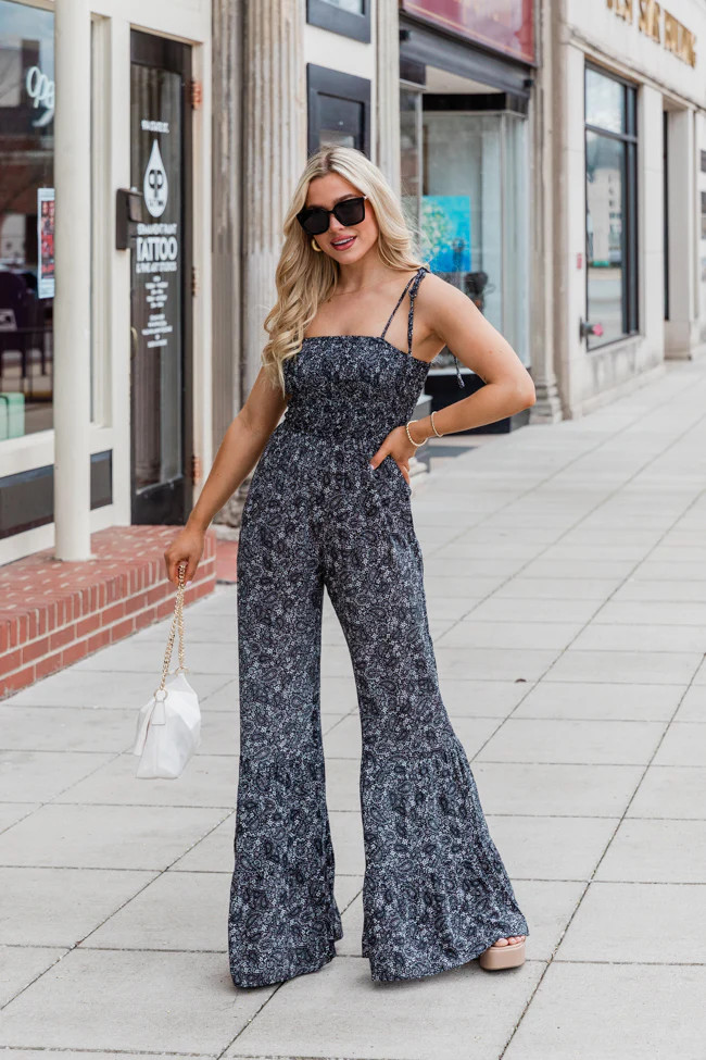 Aware of This Black Paisley Printed Flare Jumpsuit | Pink Lily