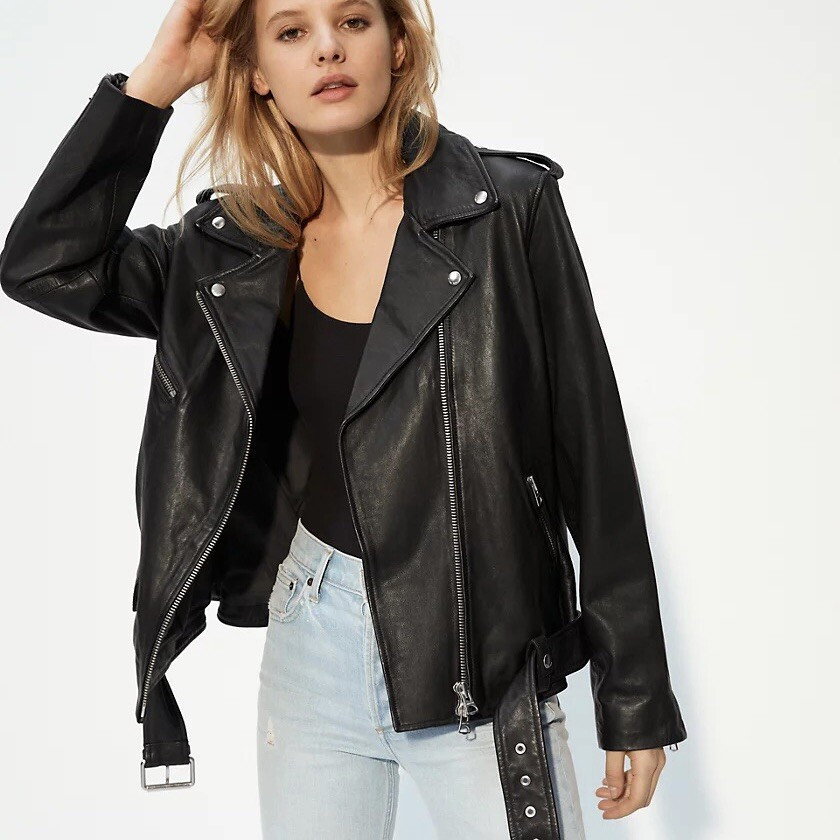 Aritzia Wilfred Free Lennon Relaxed Leather Biker Jacket Black Belt Edgy XXS  | eBay | eBay US