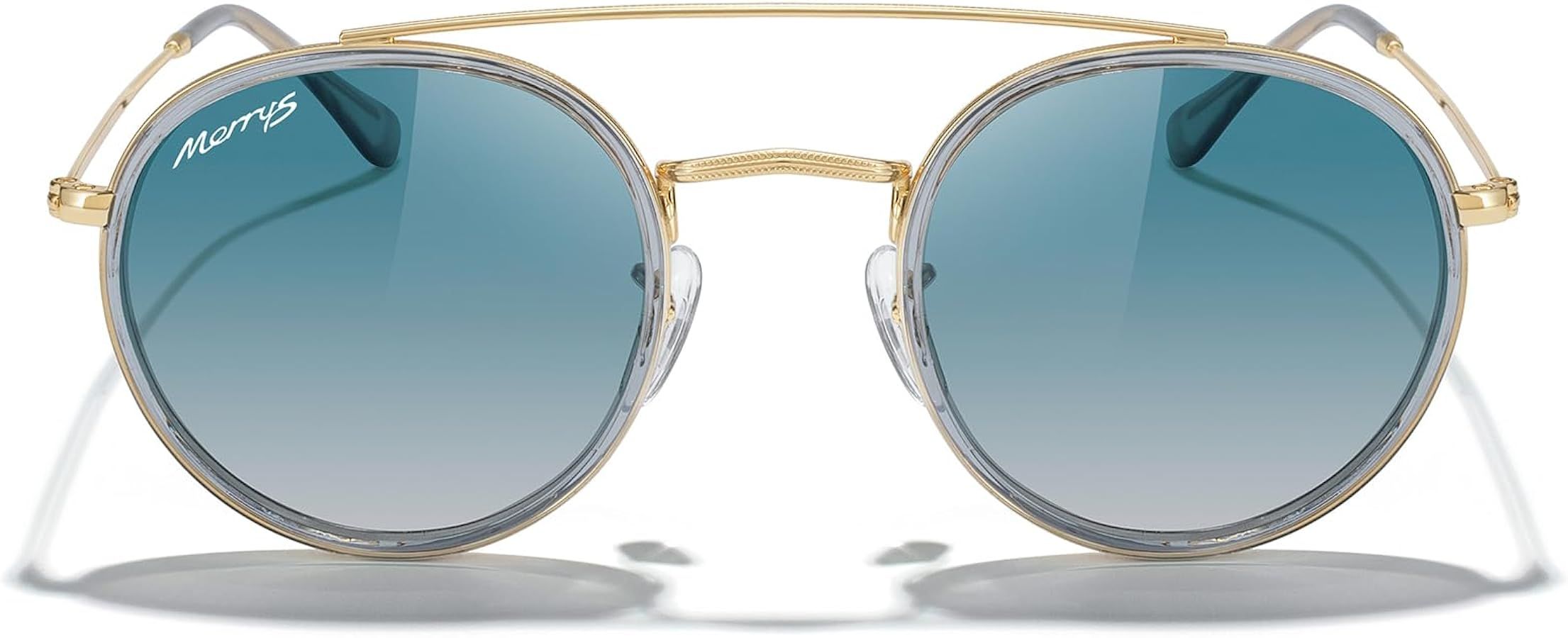 MERRY'S Retro Round Polarized Sunglasses - Unisex Double Bridge Sun Glasses | Amazon (US)