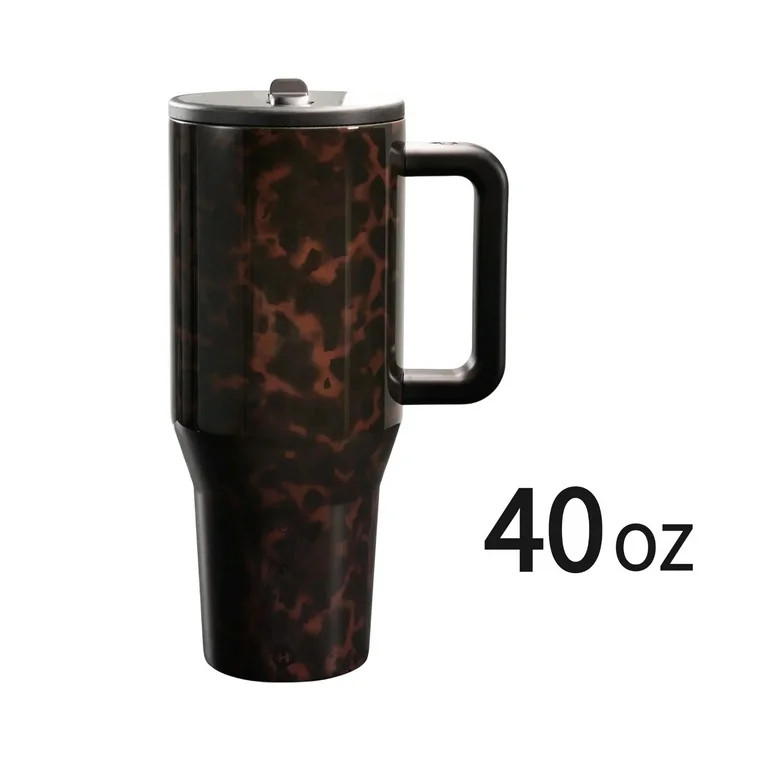 Tortoise Shell 40oz Traveler Handle Stainless Steel Large Capacity Thermos Cup Ergonomic Design V... | Walmart (US)