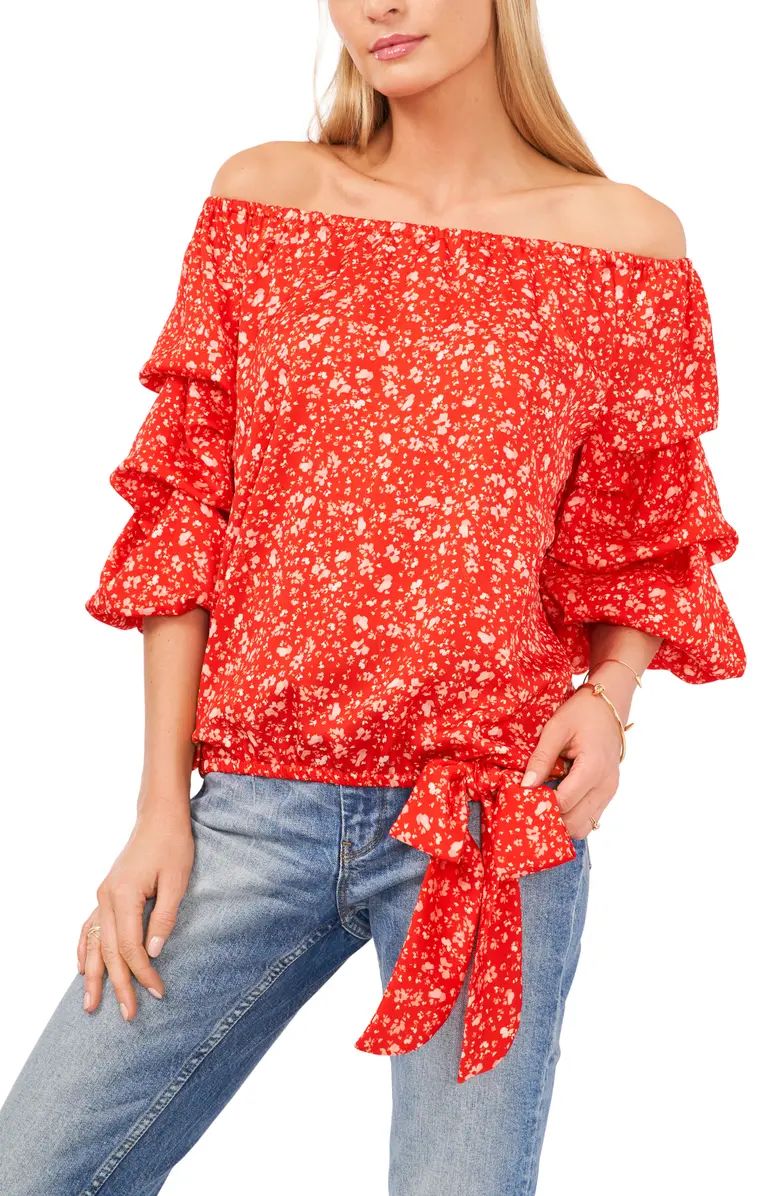 Vince Camuto Floral Off the Shoulder Tiered Bubble Sleeve Blouse | Nordstrom | Nordstrom