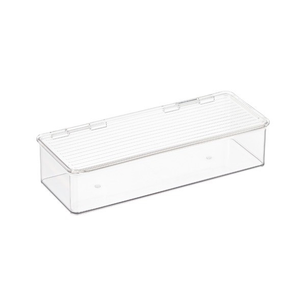 Small Hinged-Lid Stackable Box Clear | The Container Store
