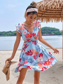 Tropical Print Ruffle Sleeve A-line Dress
   SKU: sw2205069889451098      
          (5 Reviews)
... | SHEIN