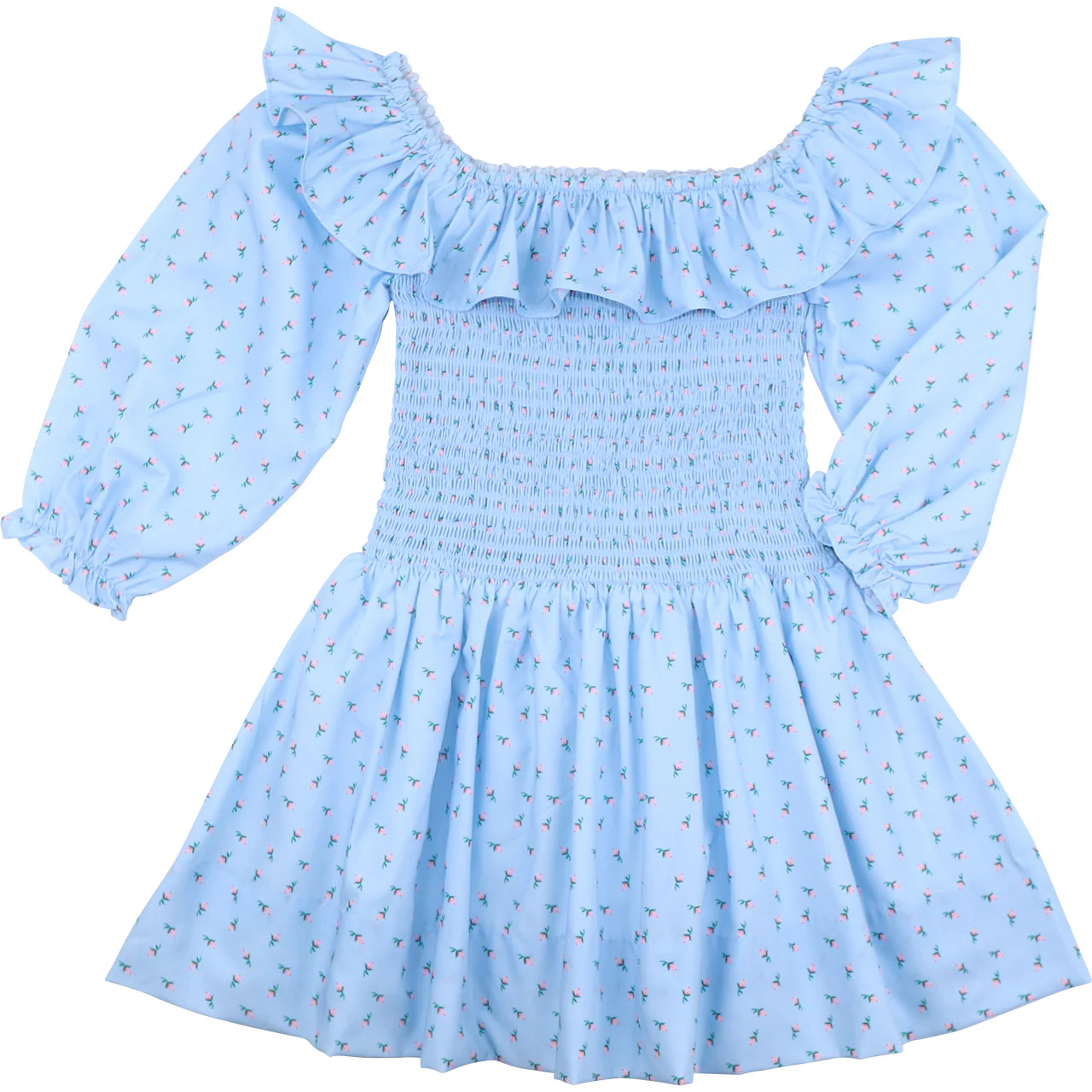 Pink And Blue Rosebud Smocked Dress | Cecil and Lou