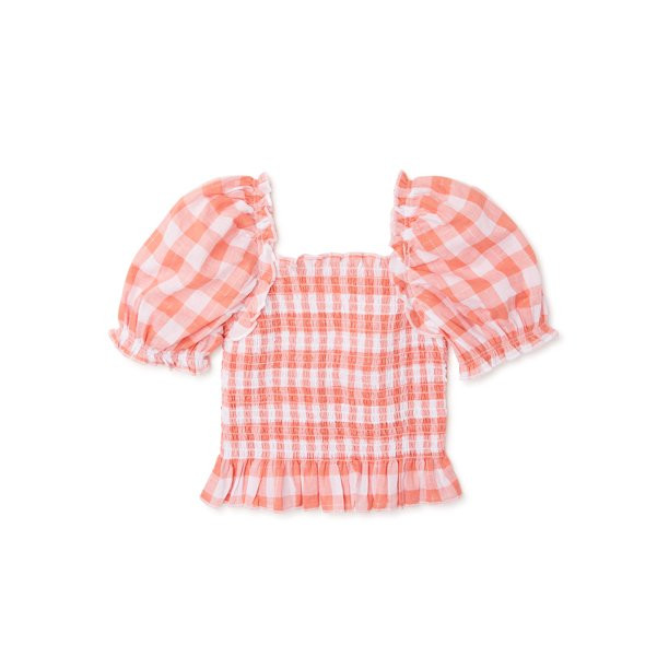 Wonder Nation Girls Smocked Puff Sleeve Top, Sizes 4-18 & Plus - Walmart.com | Walmart (US)