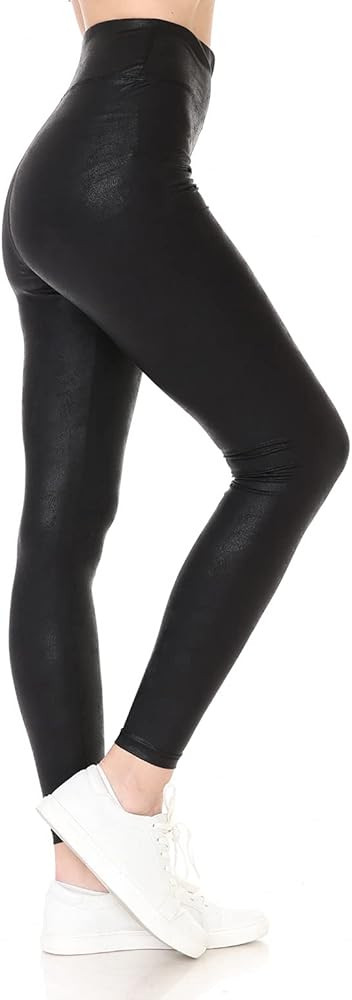 Leggings Depot Women's High Waist Comfy Faux Leather Leggings Tights Stretchy Pleather Pants | Amazon (US)