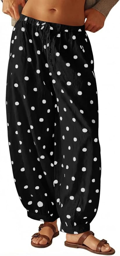 Tankaneo Womens Polka Dots Harem Pants Baggy Trendy Casual Elastic High Waist Wide Leg Balloon Lo... | Amazon (US)
